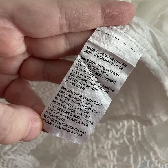 Chicos Sz 0 US 4/6 White Cotton V-Neck Bell Sleeves Embroidered Lace Cutout Top - Picture 9 of 10